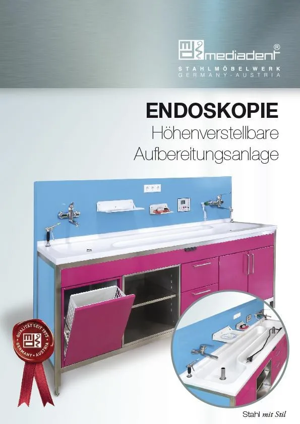 Titelseite des Prospekts Endoskopie: Höhenverstellbare Aufbereitungsanlage