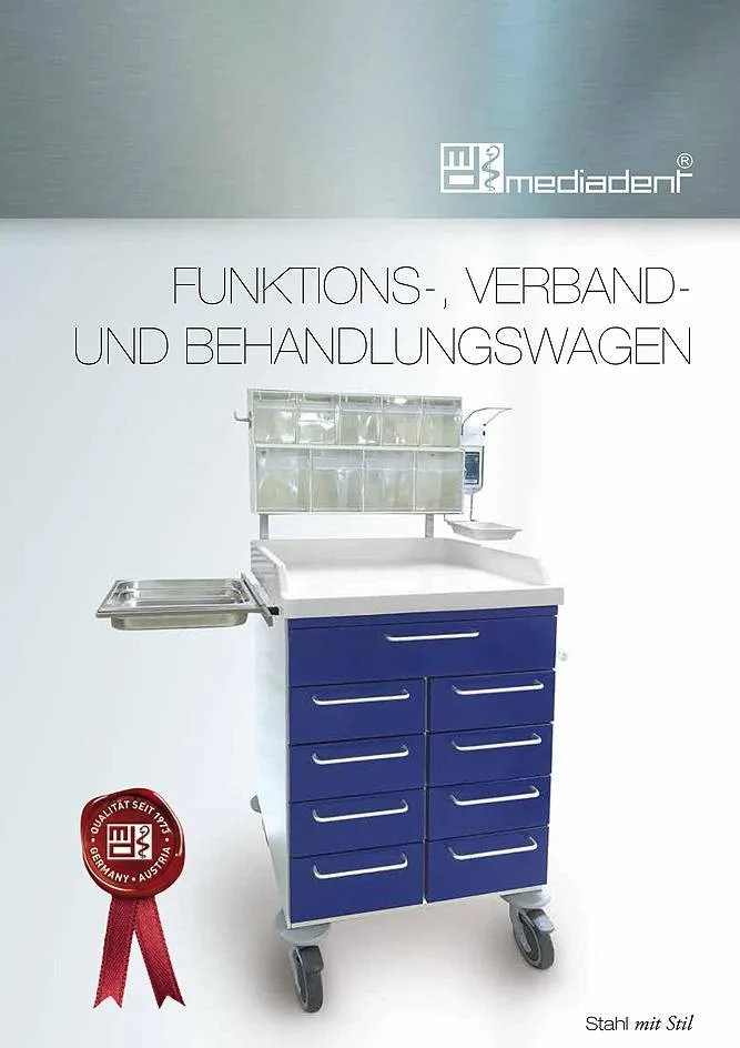 Titelseite des Prospekts Funktions-, Verband- und Behandlungswagen